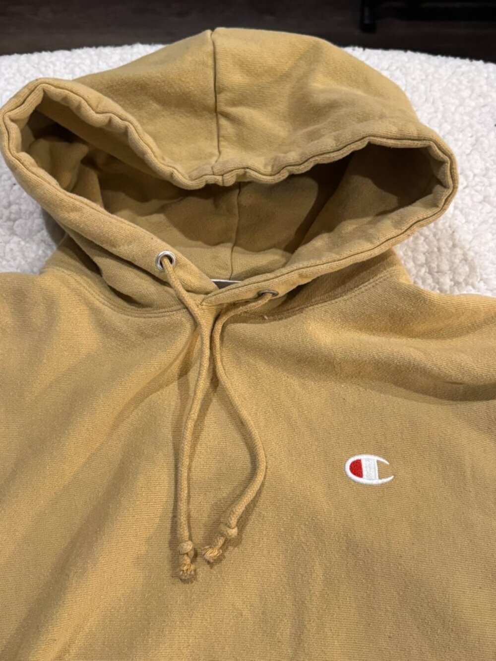Champion Reverse Weave Heavyweight Fleece Hoodie Tan Ochre Large